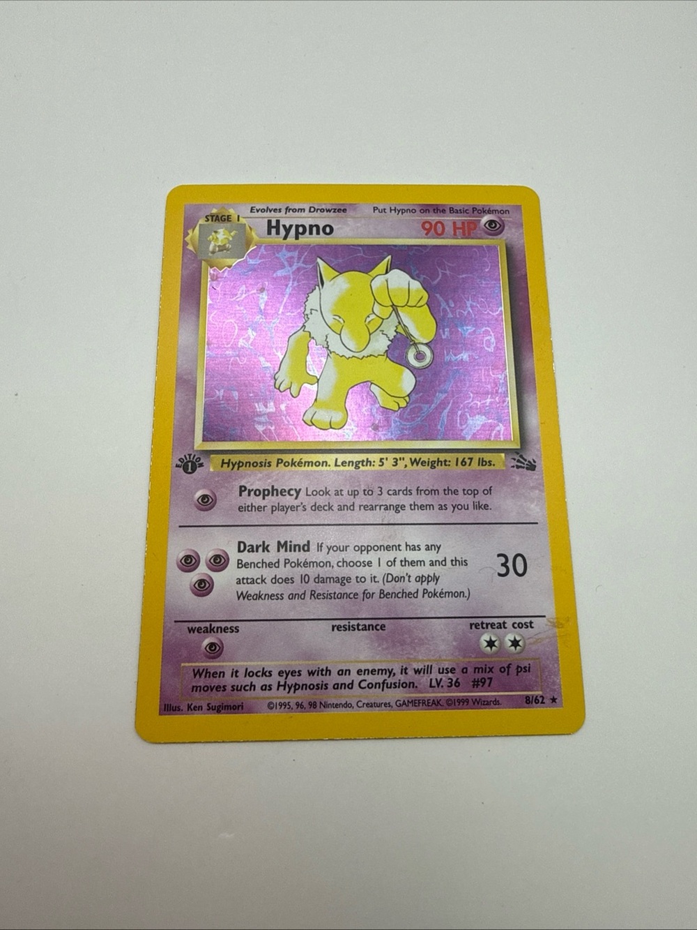 Wizards of the Coast Hypno 8/62 Holo Rare Fossil 1999 90 HP Pokémon 1st Edition